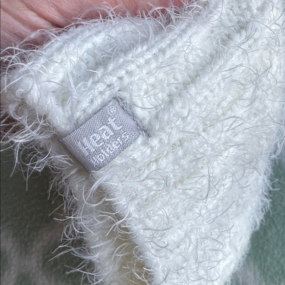 Heat Holders Fuzzy Knit Beanie with Pom-Pom - White, Blue, and Gray - Picture 2 of 4